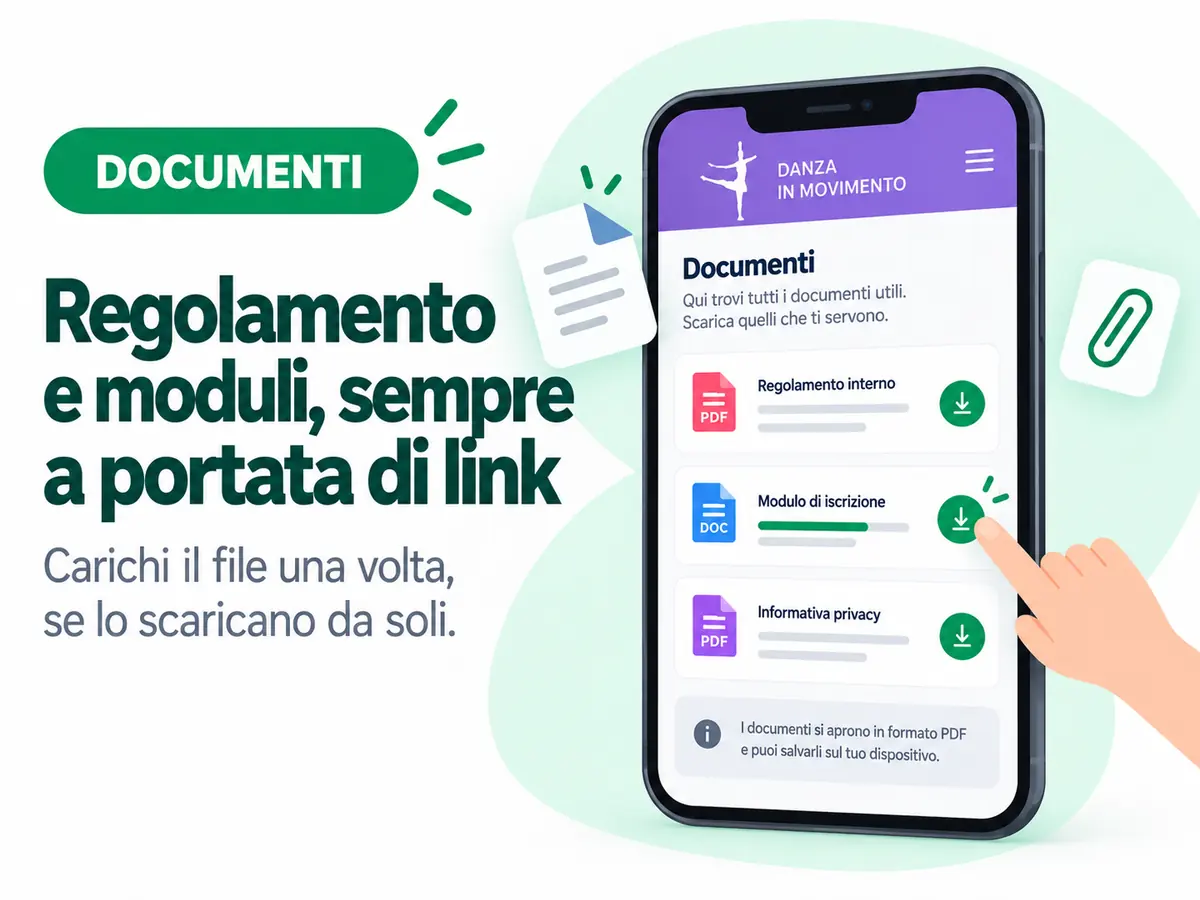 Pagina con regolamento, modulo di iscrizione e informativa privacy da scaricare