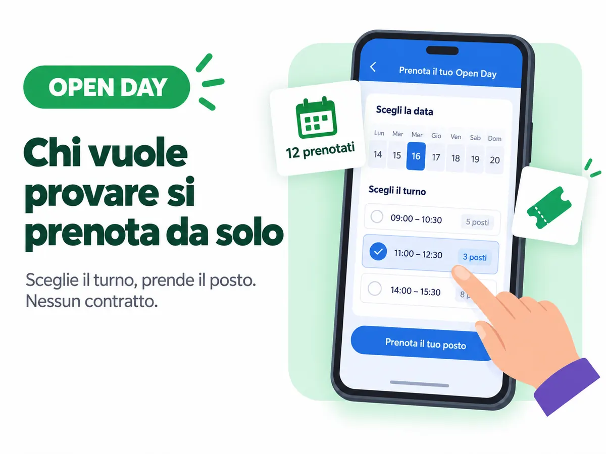 Pagina di prenotazione dell open day: scelta del giorno e del turno dal telefono