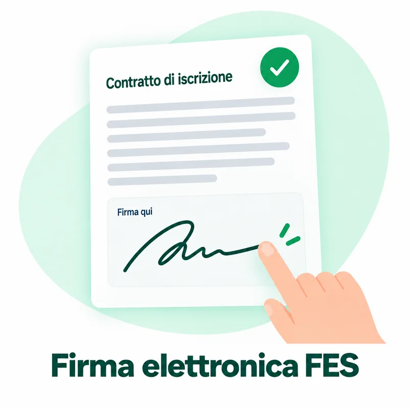 Firma elettronica FES sul contratto di iscrizione, tracciata con il dito dal telefono