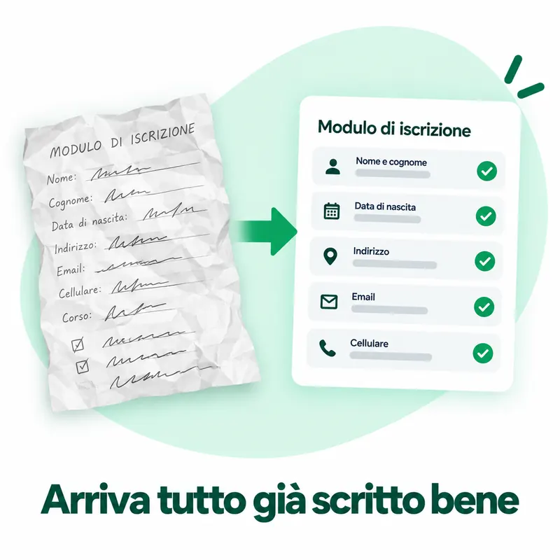 Un modulo cartaceo scritto a mano che diventa una scheda digitale ordinata